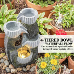 Outsunny 4-Tier Bowl Water Feature, Outdoor Water Fountain With Led Lights - thumbnail 6
