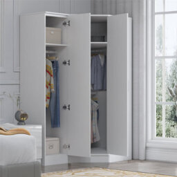 Reflect 2Pc Wardrobe Bundle - 1 Door Corner + 1 Door Plain - White Gloss & Matt White - H: 180Cm X W: 112Cm X D: 74Cm - thumbnail 3