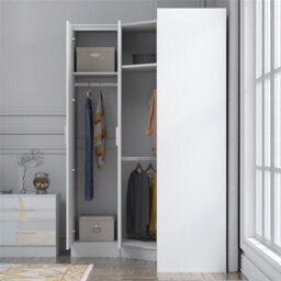 Reflect 2Pc Wardrobe Bundle - 1 Door Corner + 1 Door Plain - White Gloss & Matt White - H: 180Cm X W: 112Cm X D: 74Cm - thumbnail 2