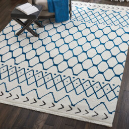 White Blue Shaggy Modern Moroccan Geometric Rug Easy To Clean Living Room Bedroom And Dining Room-160Cm X 221Cm - thumbnail 4