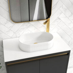 Royal Bathrooms Orion 800mm Matt Obsidian Black Wall Hung Plain White Countertop Vanity Unit 2 Drawer With Lyon Basin & Brushed Brass Accent Trim - thumbnail 5