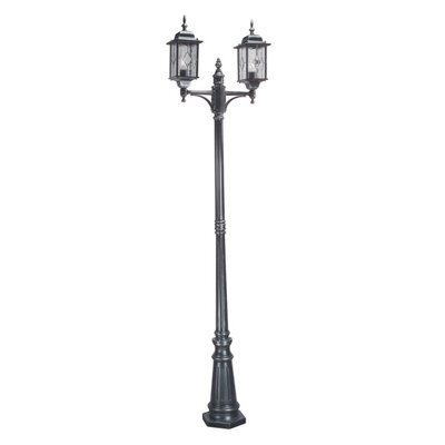 Weatherproof Black Silver Led Lamp Post With Leaded Glass E27 100W
