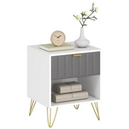 Homcom Bedside Drawers Modern Bedside Cabinet With Drawer And Handle, White - thumbnail 2