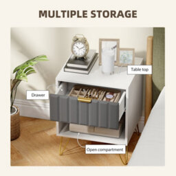 Homcom Bedside Drawers Modern Bedside Cabinet With Drawer And Handle, White - thumbnail 4