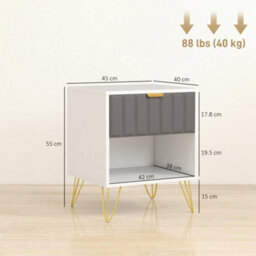Homcom Bedside Drawers Modern Bedside Cabinet With Drawer And Handle, White - thumbnail 3