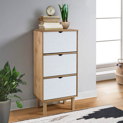 Berkfield Shoe Cabinet Otta With 3 Drawers Brown&white Solid Wood Pine - image 1