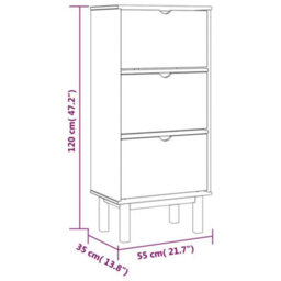 Berkfield Shoe Cabinet Otta With 3 Drawers Brown&white Solid Wood Pine - thumbnail 6