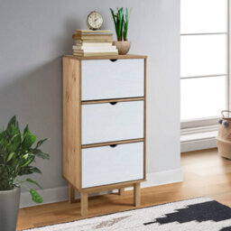 Berkfield Shoe Cabinet Otta With 3 Drawers Brown&white Solid Wood Pine