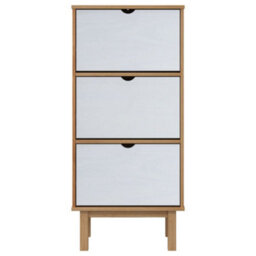 Berkfield Shoe Cabinet Otta With 3 Drawers Brown&white Solid Wood Pine - thumbnail 4