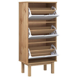 Berkfield Shoe Cabinet Otta With 3 Drawers Brown&white Solid Wood Pine - thumbnail 3