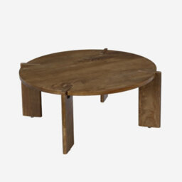 Sweeek - Round Solid Mango Wood Coffee Table Reva Walnut Coloured 80X80X36 Cm - thumbnail 1