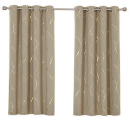Deconovo Ring Top Curtains, Blackout Thermal Insulated Curtains, Gold Wave Foil Printed Curtains, W46 X L54 Inch, Taupe, 1 Pair - thumbnail 1