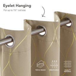 Deconovo Ring Top Curtains, Blackout Thermal Insulated Curtains, Gold Wave Foil Printed Curtains, W46 X L54 Inch, Taupe, 1 Pair - thumbnail 6