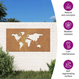 Vidaxl Garden Wall Decoration 105X55 Cm Corten Steel World Map Design - thumbnail 7