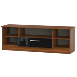 Trent Wide Open Tv Unit In Black & Noche Walnut (Ready Assembled) - thumbnail 1