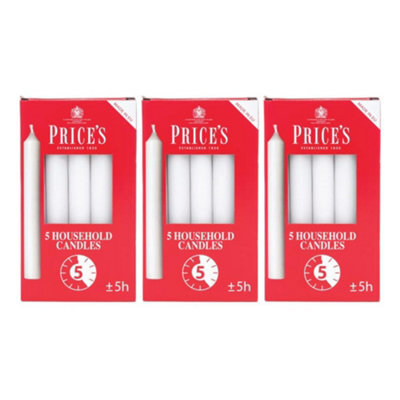 Price's Candles Prices Pack Of 5 Household White Candles 5 Hour Burning Time  X 3