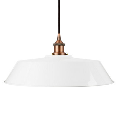 White Large Chancery Painted Dome Pendant Light With Matt Antique Copper Lamp Holder And Black Round Cable - Se Home - image 1