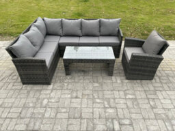 Fimous 7 Seater Outdoor Rattan Garden Furniture Set Corner Sofa Oblong Coffee Table Sets With Patio Armchair - thumbnail 1