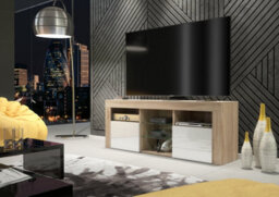 Tv Unit 145Cm Modern Oak With High Gloss White Doors - Creative Furniture - thumbnail 5
