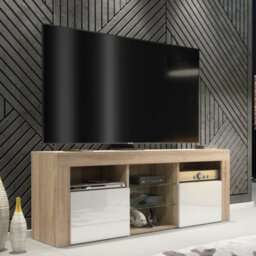 Tv Unit 145Cm Modern Oak With High Gloss White Doors - Creative Furniture - thumbnail 4
