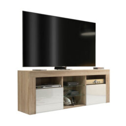 Tv Unit 145Cm Modern Oak With High Gloss White Doors - Creative Furniture - thumbnail 6