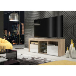 Tv Unit 145Cm Modern Oak With High Gloss White Doors - Creative Furniture - thumbnail 3