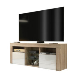 Tv Unit 145Cm Modern Oak With High Gloss White Doors - Creative Furniture - thumbnail 2