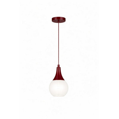 Luminosa Lighting Luminosa Lacrima Slim Pendant Ceiling Light Burgundy White Glass Shade 1X E27 - image 1