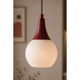 Luminosa Lighting Luminosa Lacrima Slim Pendant Ceiling Light Burgundy White Glass Shade 1X E27 - thumbnail 3