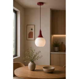 Luminosa Lighting Luminosa Lacrima Slim Pendant Ceiling Light Burgundy White Glass Shade 1X E27 - thumbnail 2