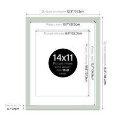 "14X11"" Mint Green Frame With Mount For 11X9"" Pictures 20mm Slim Edge Portrait And Landscape Display With Wall Hooks And Kickstand" - thumbnail 2