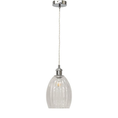 First Choice Lighting Birch - Clear Fluted Glass Chrome Retro Pendant Fitting - image 1