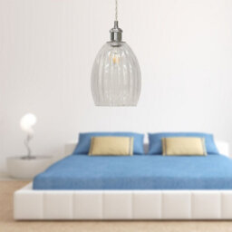 First Choice Lighting Birch - Clear Fluted Glass Chrome Retro Pendant Fitting - thumbnail 3
