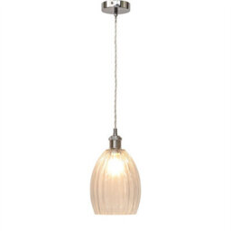 First Choice Lighting Birch - Clear Fluted Glass Chrome Retro Pendant Fitting - thumbnail 2