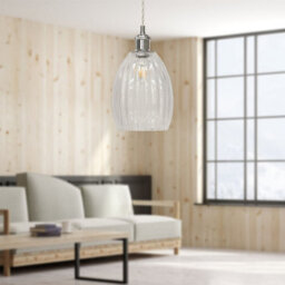 First Choice Lighting Birch - Clear Fluted Glass Chrome Retro Pendant Fitting - thumbnail 4