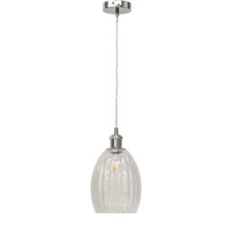 First Choice Lighting Birch - Clear Fluted Glass Chrome Retro Pendant Fitting - thumbnail 1