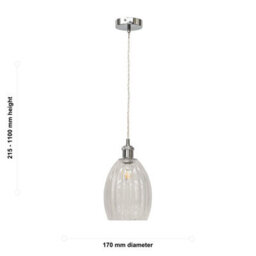 First Choice Lighting Birch - Clear Fluted Glass Chrome Retro Pendant Fitting - thumbnail 5