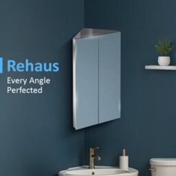 iBathUK 780 X 450 Stainless Steel Corner Bathroom Mirror Cabinet Modern 2 Door Storage Unit Mc127 - thumbnail 2