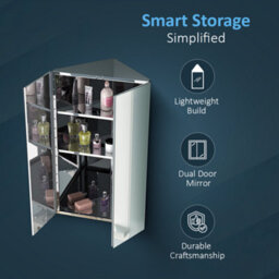 iBathUK 780 X 450 Stainless Steel Corner Bathroom Mirror Cabinet Modern 2 Door Storage Unit Mc127 - thumbnail 4