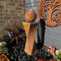 Outdoor Living UK Sandstone Twist & Sphere 80Cm Natural Stone Water Feature Without Cover With Sump Kit