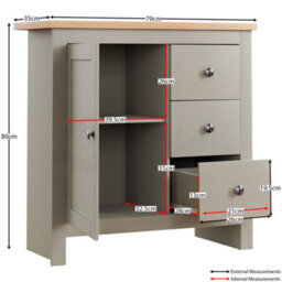 Lassic Vida Designs Arlington Grey 3 Drawer 1 Door Sideboard Storage Cabinet Cupboard - thumbnail 2