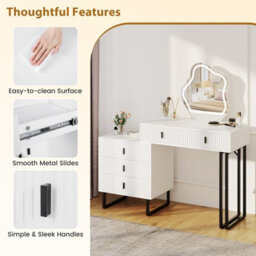 Costway Makeup Dressing Table W/ 3 Lighting Modes Modern Vanity Desk With Mirror-White - thumbnail 8