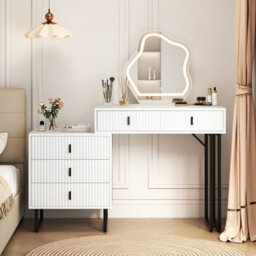 Costway Makeup Dressing Table W/ 3 Lighting Modes Modern Vanity Desk With Mirror-White - thumbnail 1