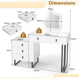 Costway Makeup Dressing Table W/ 3 Lighting Modes Modern Vanity Desk With Mirror-White - thumbnail 2