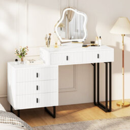 Costway Makeup Dressing Table W/ 3 Lighting Modes Modern Vanity Desk With Mirror-White - thumbnail 3