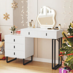 Costway Makeup Dressing Table W/ 3 Lighting Modes Modern Vanity Desk With Mirror-White - thumbnail 4