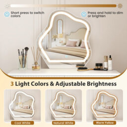 Costway Makeup Dressing Table W/ 3 Lighting Modes Modern Vanity Desk With Mirror-White - thumbnail 5