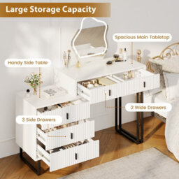 Costway Makeup Dressing Table W/ 3 Lighting Modes Modern Vanity Desk With Mirror-White - thumbnail 6