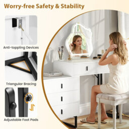 Costway Makeup Dressing Table W/ 3 Lighting Modes Modern Vanity Desk With Mirror-White - thumbnail 7