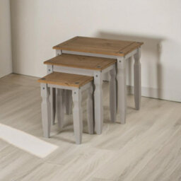 Pirlo Plush 3Pc Pine Nesting Tables Grey Living Room Furniture